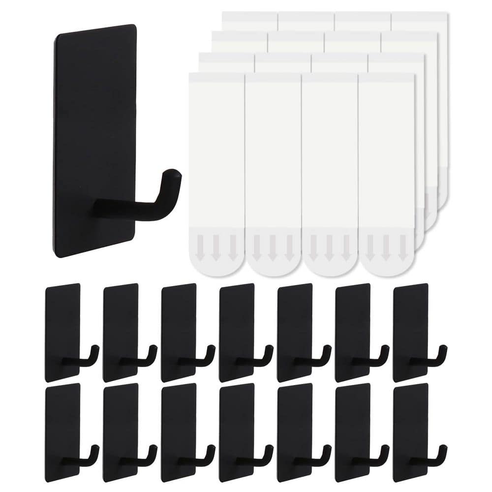 Matte Black Hook Type 14-Pack Black 304 Stainless Steel Adhesive Robe ...