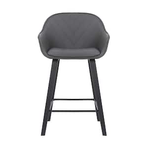 30 in. Grey Faux Leather Bar Stool with Wooden Frame
