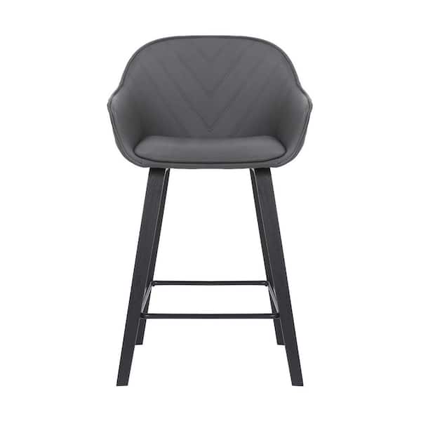 HomeRoots 30 in. Grey Faux Leather Bar Stool with Wooden Frame