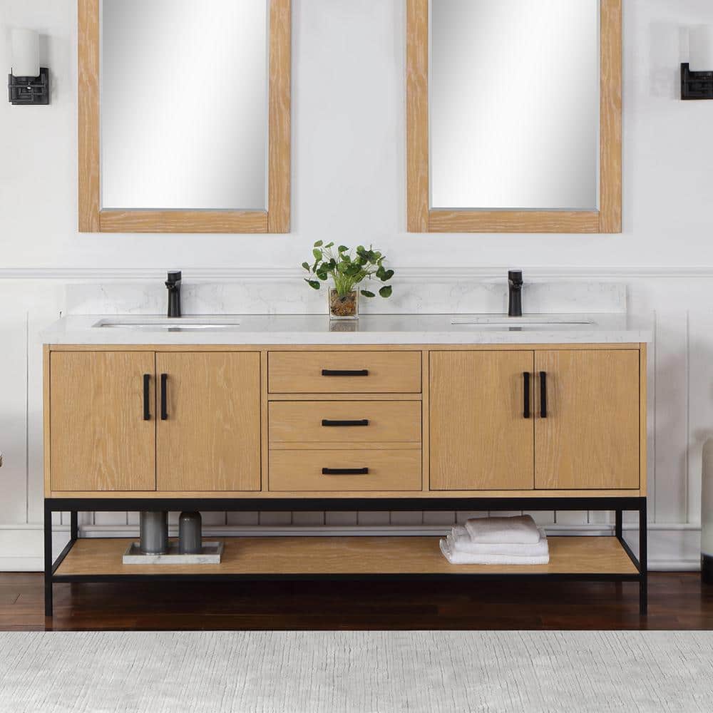 Altair Bianco 72 Light Brown Freestanding Double Bathroom Vanity