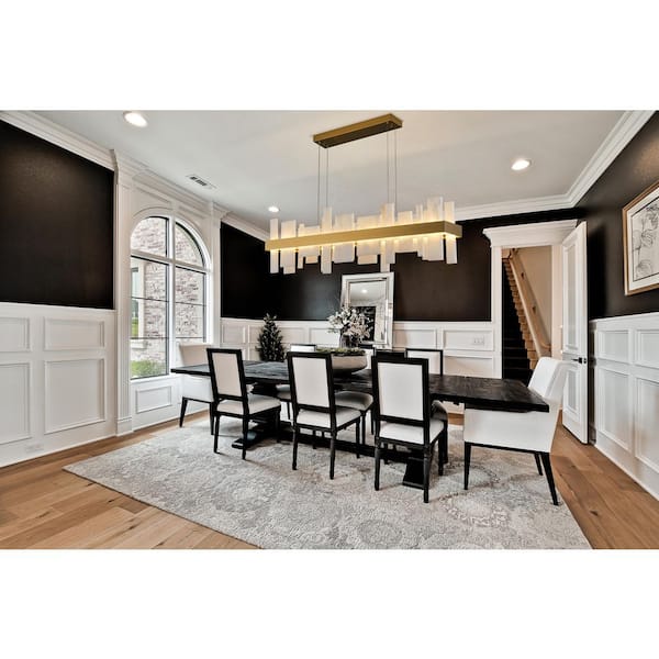 Modern Chandelier 47 in. 8-Lights Linear Gold Chandelier With Alabaster Shade, Chandelier for Dining Room, Living Room