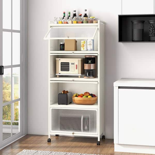 4-Shelf White Metal Pantry Organizer with Flip-up PC Doors