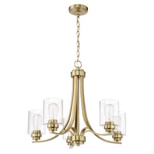 Bolden 5-Light Satin Brass Finish with Seeded Glass Transitional Chandelier for Kitchen/Dining/Foyer, No Bulbs Included