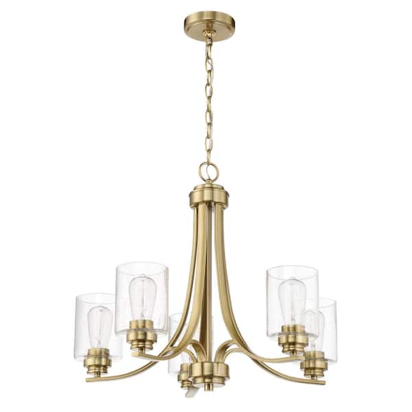 CRAFTMADE Bolden 5-Light Satin Brass Finish with Seeded Glass Transitional Chandelier for Kitchen/Dining/Foyer, No Bulbs Included