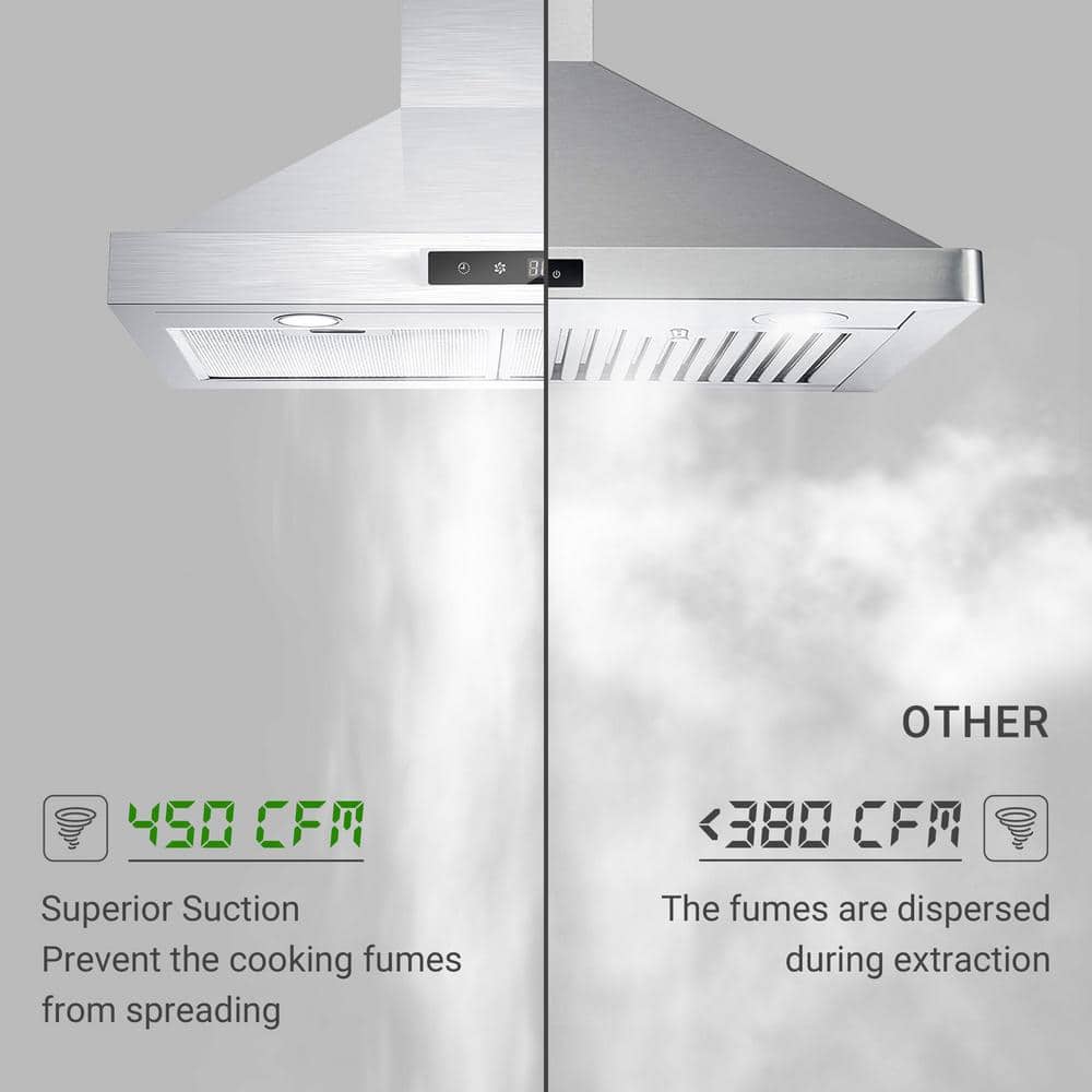 30-Inch Stainless Steel Wall Mounted Range Hood with Touch Control