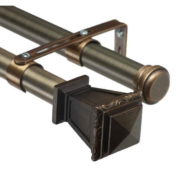 Art Decor 96 in. Non-Adjustable 1-1/8 in. Double Window Curtain Rod Set in Antique with Nouveau Classique Finial