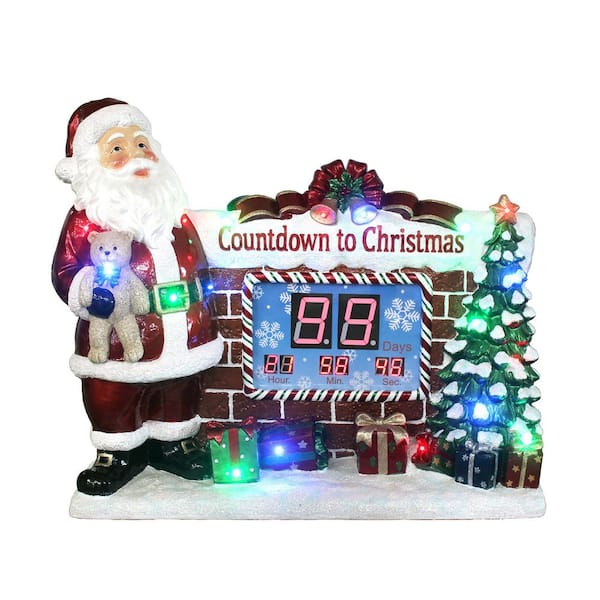 Fraser Hill Farm 33.5 in. Red Christmas Musical Countdown Clock with Santa, Tree and Presents with Long-Lasting LED Lights