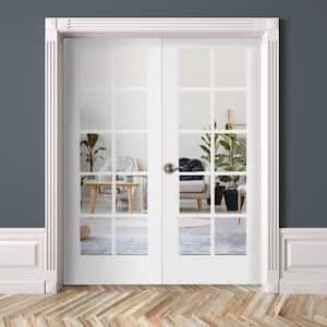 56 in. x 80 in. Craftsman Shaker 10-Lite Right Handed MDF Solid Core Double Prehung French Door