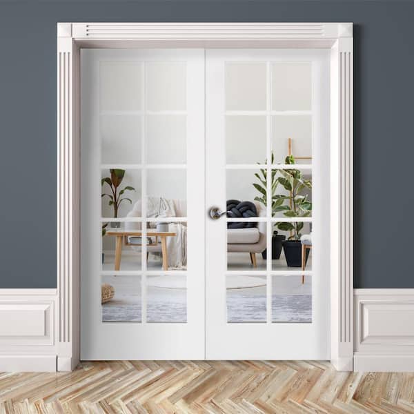 56 in. x 80 in. Craftsman Shaker 10-Lite Right Handed MDF Solid Core Double Prehung French Door