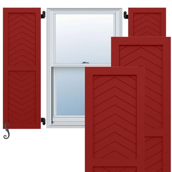 Ekena Millwork EnduraCore Two Panel Chevron Modern Style 18-in W x 30-in H Raised Panel Composite Shutters Pair in Fire Red