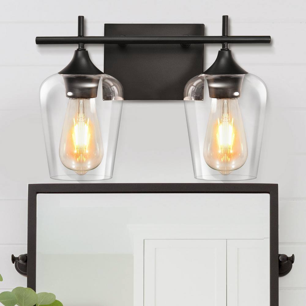 EDISLIVE Isla 13.8 in. 2-Light Black Modern Bathroom Vanity Light ...