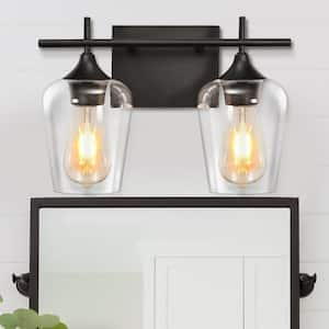 Isla 13.8 in. 2-Light Black Modern Bathroom Vanity Light