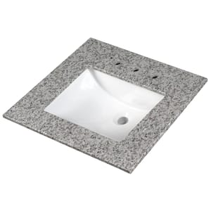 Argento Grigio 31 in. W x 22 in. D Granite Vanity Top in Gray with White Rectangle Single Sink