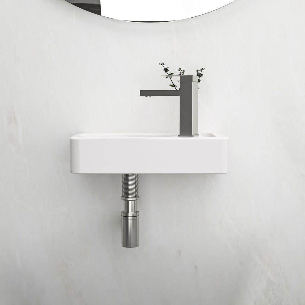 15.75'' White Ceramic Rectangle Wall Mount Bathroom Sink