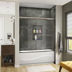 60 in. W x 57-3/8 in. H Sliding Semi Frameless Tub Door in Brushed Nickel Finish with Clear Glass