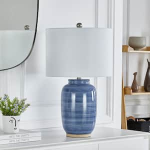 Sacramento 25 in. Blue Jar Shape Ceramic Traditional Table Lamp with White Drum Shade