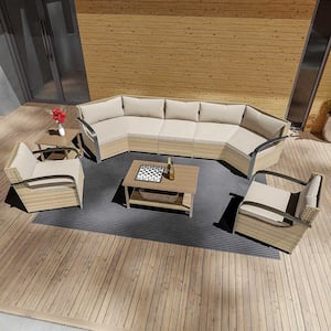 5-Piece Outdoor Patio Conversation Set with Beige Cushions, Seats 7, Includes Coffee Table