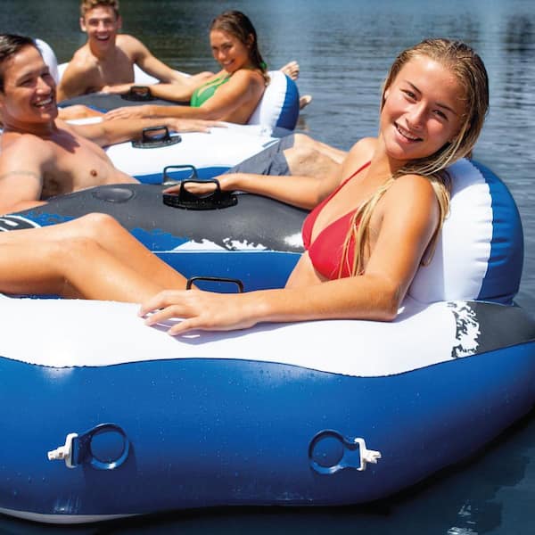 2 River Run Connect Blue Vinyl 1 Person Floating Tube & 2 Person Tube (Total of 3 Pack)