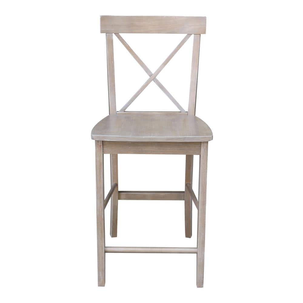 Washed Gray Taupe X-Back Solid Wood Counter Stool