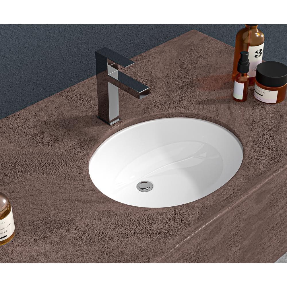 16.5" x 13.4" White Ceramic Oval Undermount Bathroom Sink with Overflow