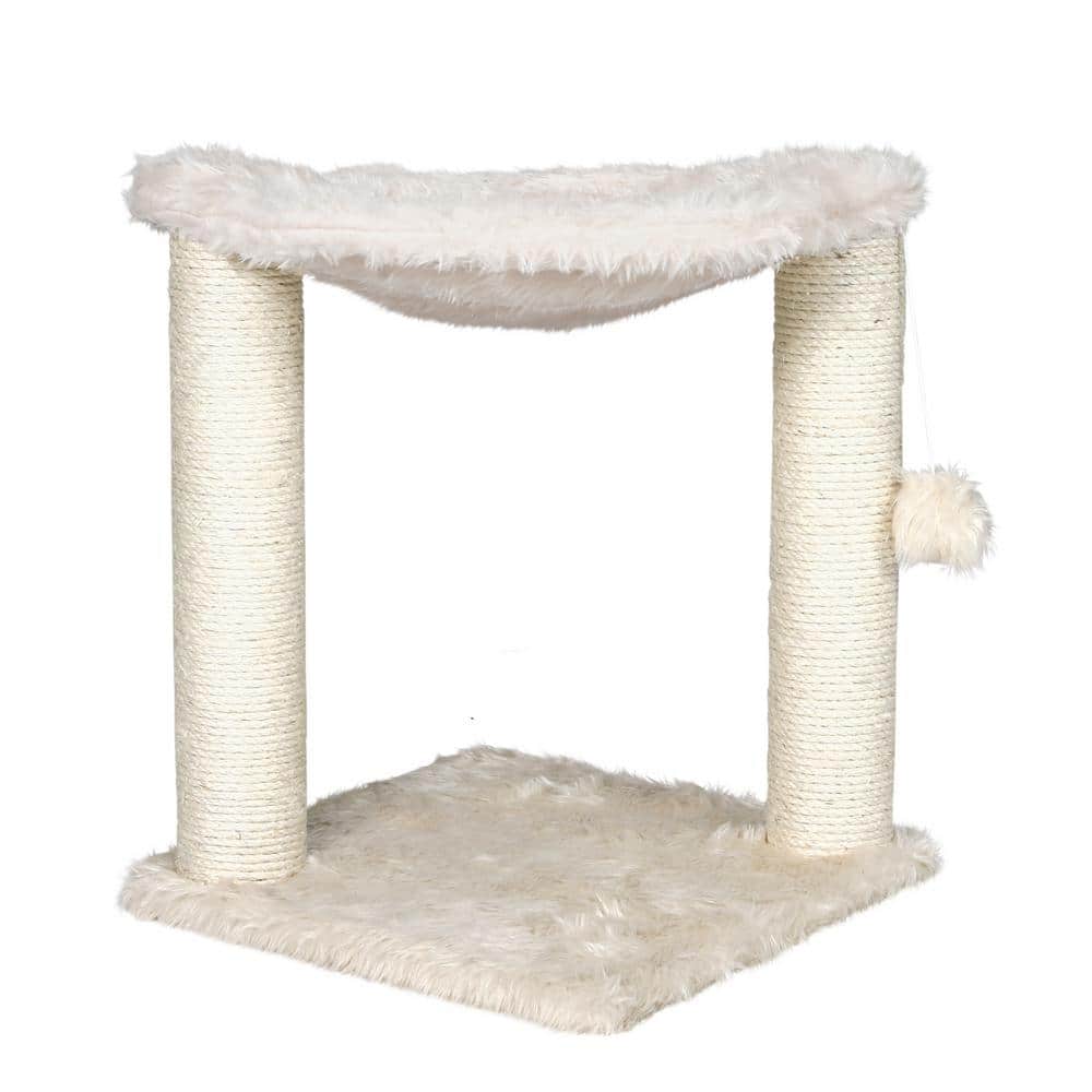 Cream Sisal Cat Tree with Plush Hammock and Toy