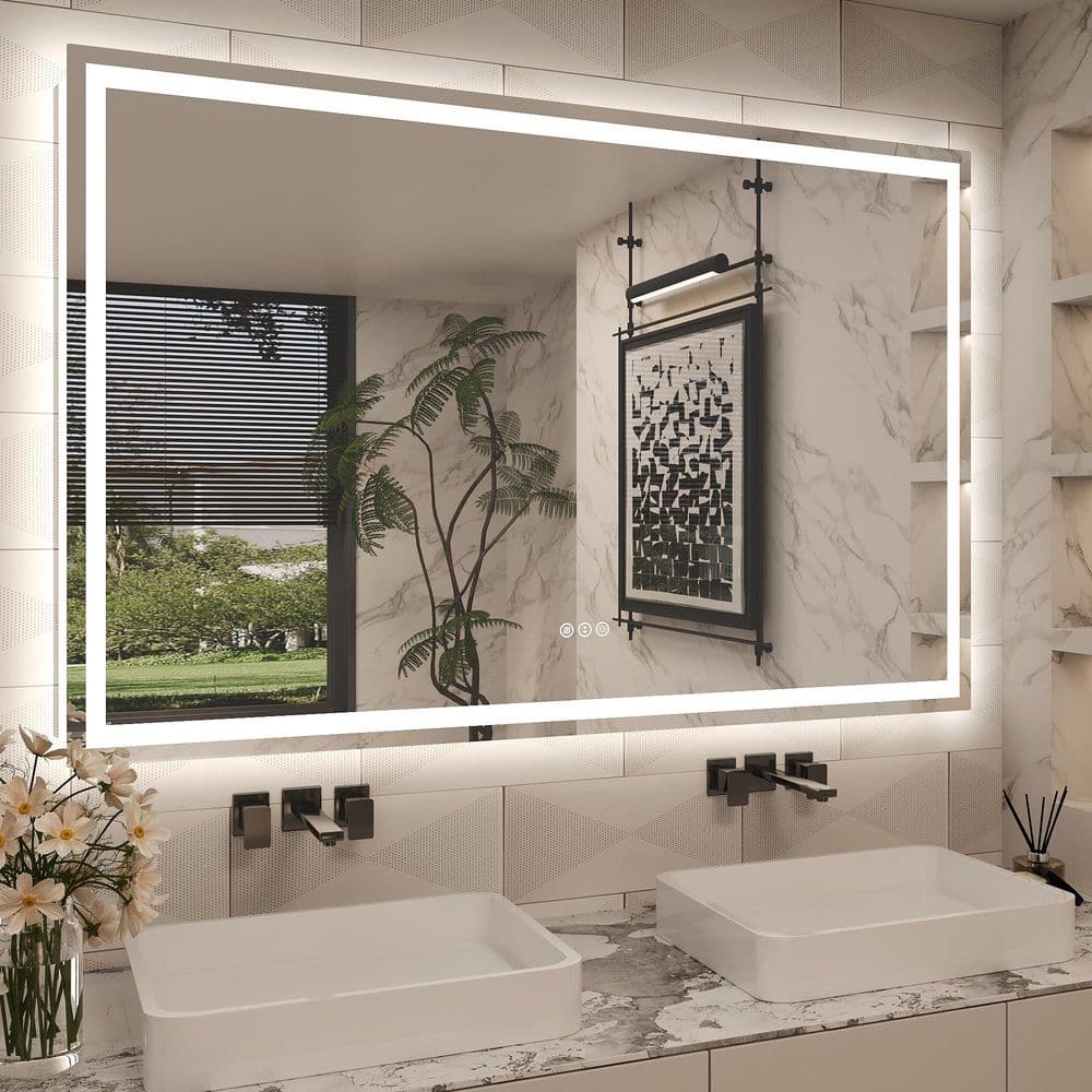 55 in. W x 36 in. H Rectangular Frameless Front Back Lighted Anti-Fog Wall Bathroom Vanity Mirror, Tempered Glass, ETL price history on PriceWatchPro
