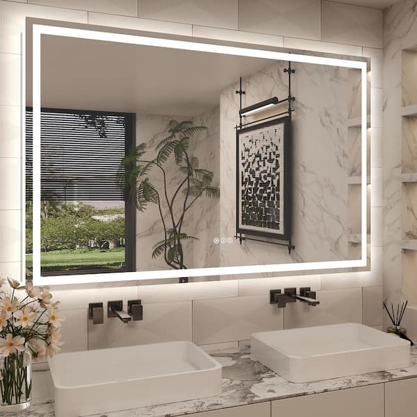 55 in. W x 36 in. H Rectangular Frameless Front Back Lighted Anti-Fog Wall Bathroom Vanity Mirror, Tempered Glass, ETL