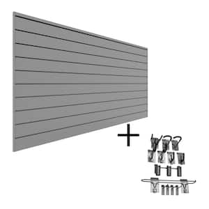 96 in. H x 48 in. W PVC Slatwall Panel Set Light Gray Sports Bundle (1-Panel Pack 13-Accessory Pack)