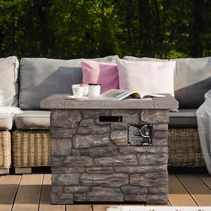 31 in. Square Outdoor Gas Fire Pit Propane 50000 BTU with Lid and Cover, Free Lava Rocks