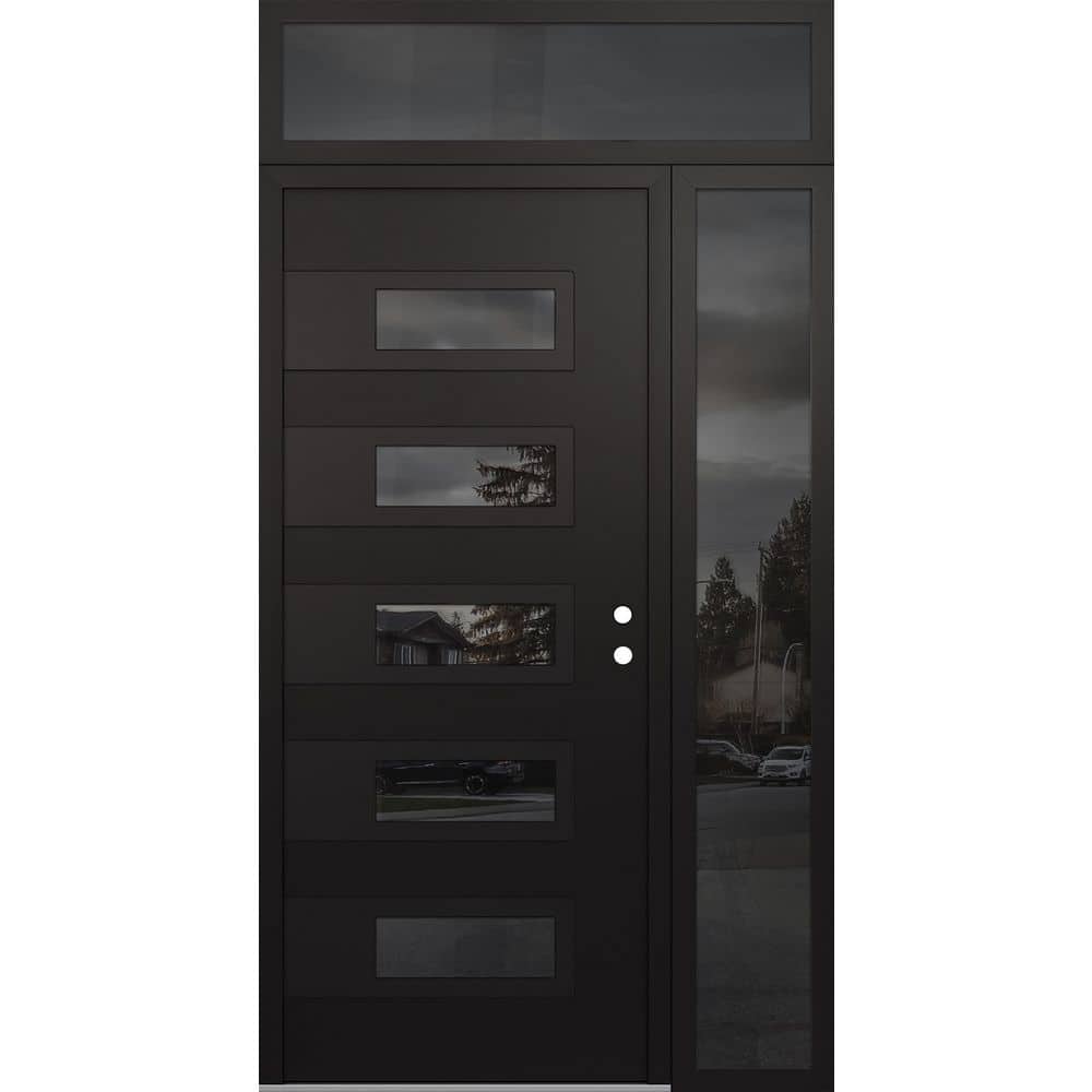 D3 50 in. x 96 in. Black P Left-Hand/Inswing Mirrored Glass Black/Black Sidelite+Transom Steel Prehung Front Door price history on PriceWatchPro