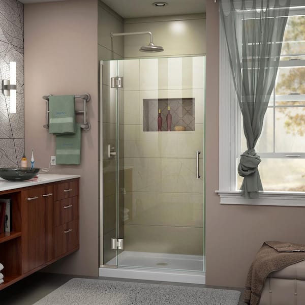 DreamLine Unidoor-X 30 in. x 72 in. Frameless Hinged Shower Door in Brushed Nickel