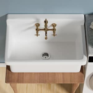 High Back Farm Style Sink 30 in. Wall Mount Single Bowl White Fireclay Farmhouse Kitchen Sink Utility Sink Laundry Sink