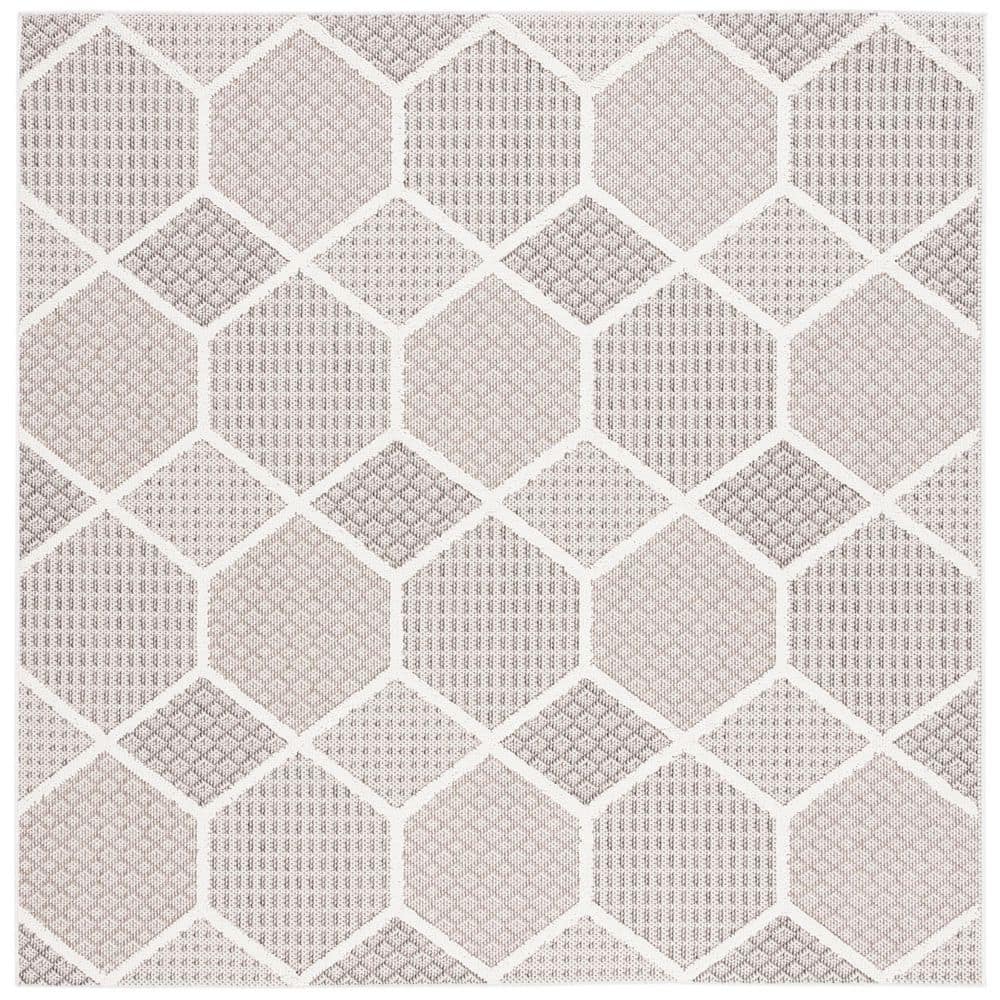 Global 7 ft. x 7 ft. Gray/Ivory High-Low Geometric Hexagon Square Area Rug price history on PriceWatchPro