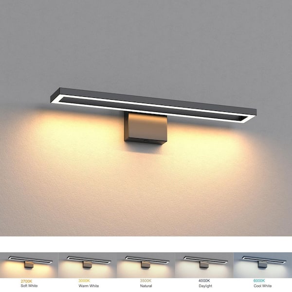 24 in. 1-Light Black Modern 5CCT Rectangle LED Bathroom Vanity Light, Linear Wall Sconce for Mirror and Home Decor