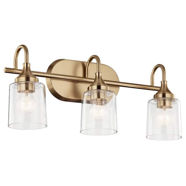 Erta 24 in. 3-Light Champagne Bronze Bathroom Vanity Light with Clear Glass Shades