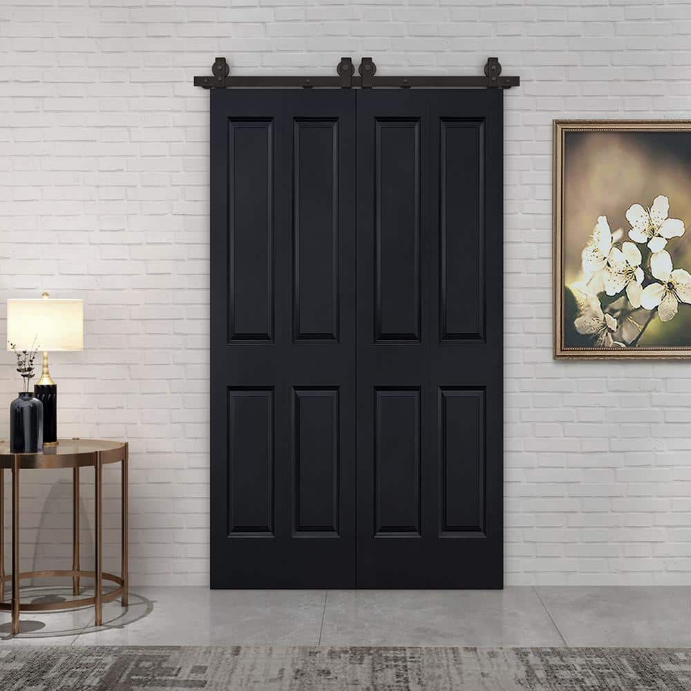 Black MDF Composite Double Bi-Fold Barn Doors with Installation Hardware Kit