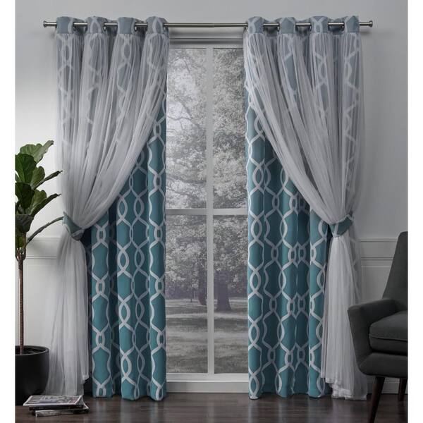 Unbranded Carmela 52 in. W x 108 in. L Layered Sheer Blackout Grommet Top Curtain Panel in Turquoise (2 Panels)