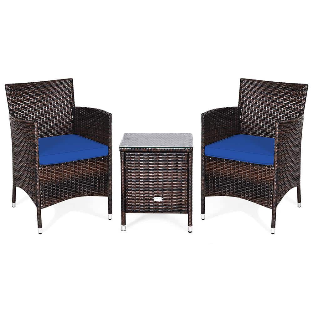 Costway 3-Piece Wicker Patio Conversation Sectional Seating Set with Cushion Navy QD-6G3G1NY Sansujyuku sansujyuku.com