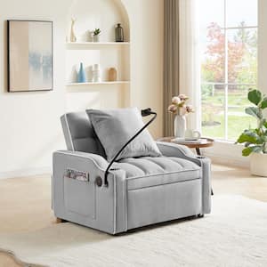 35.83 in. 3-in-1 Pull Out Sleeper Sofa Bed Convertible Folding Velevt Chaise Lounge with Pockets for Small Space, Grey