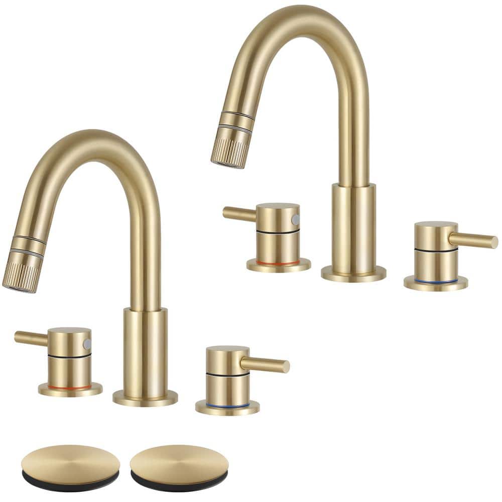 Double Handles 8 in. Widespread Bathroom Sink Faucet with Pull Out Sprayer 