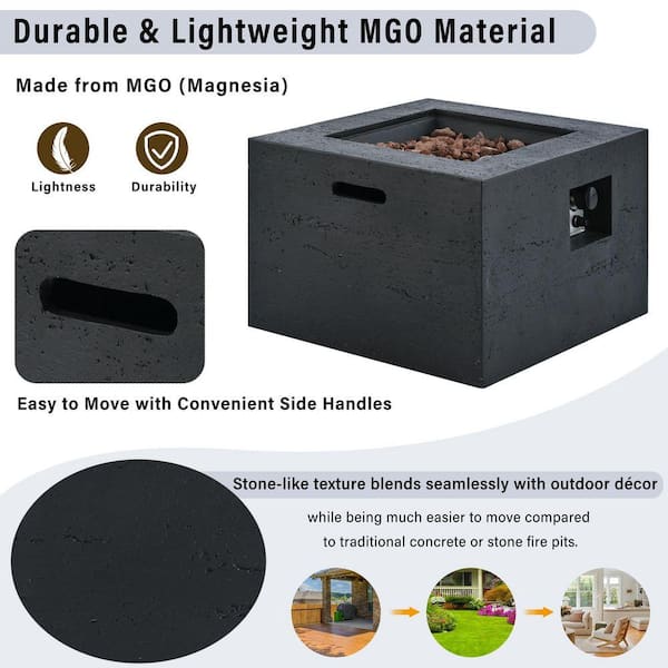 Black 24 in. MGO Square Outdoor Fire Pit Table, 40,000 BTU