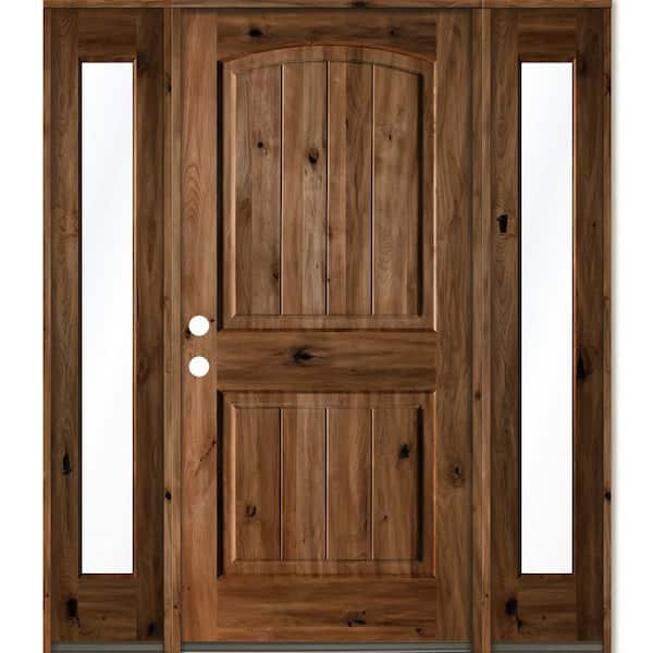 Krosswood Doors 60 in. x 80 in. Rustic Alder Arch Provincial Stained Wood with V-Groove Right Hand Single Prehung Front Door