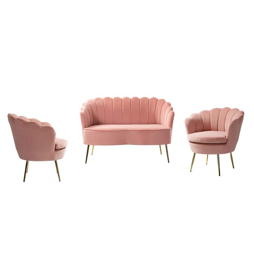 JAYDEN CREATION Yeran 52 in. 3 Piece Pink Living Room Set SF215+CH119