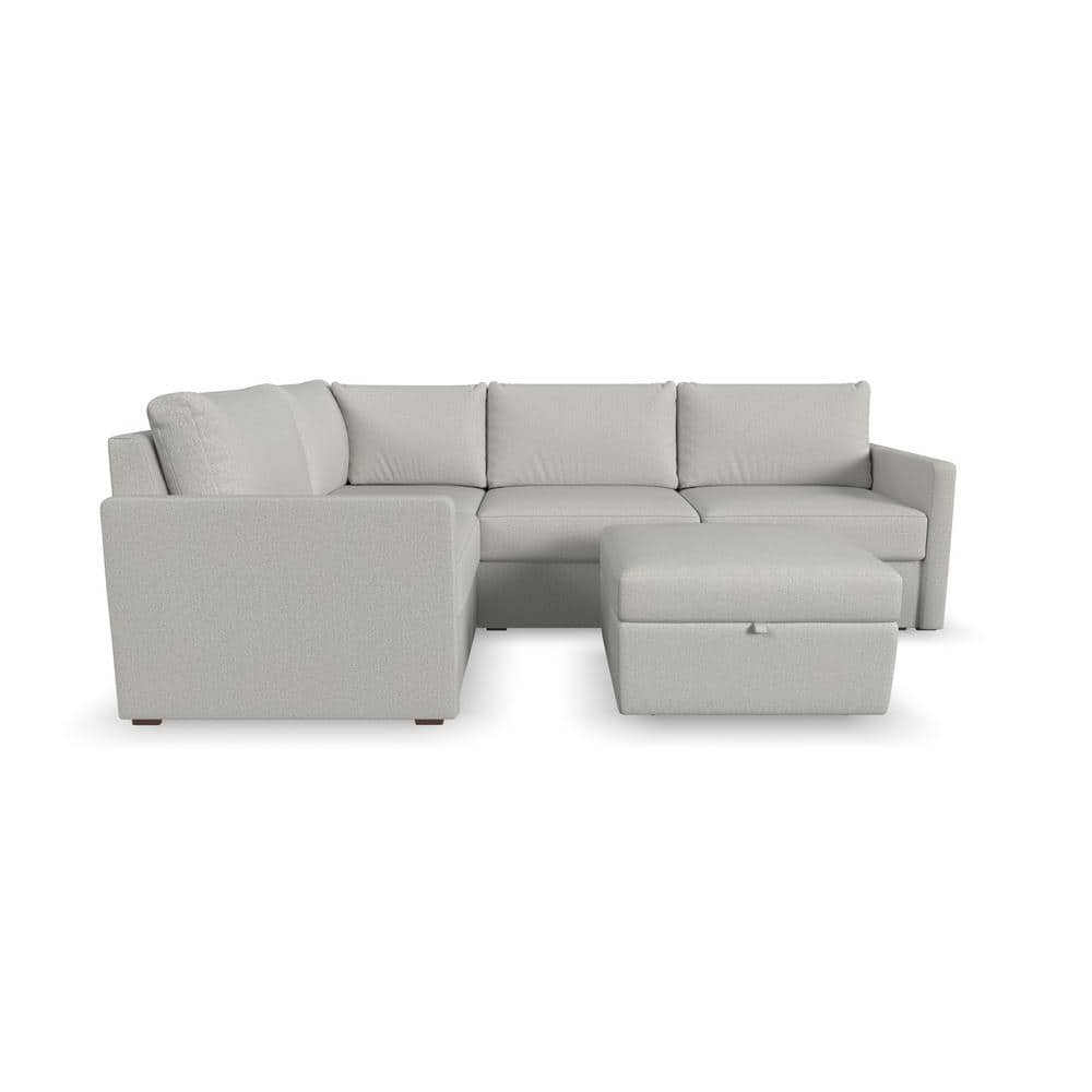 FLEXSTEEL Flex 102 in. W Straight Arm 4 PC Polyester Performance Fabric Modular Sectional Sofa with Storage Ottoman Light Gray, Frost Light Gray -  90224NSECS31301