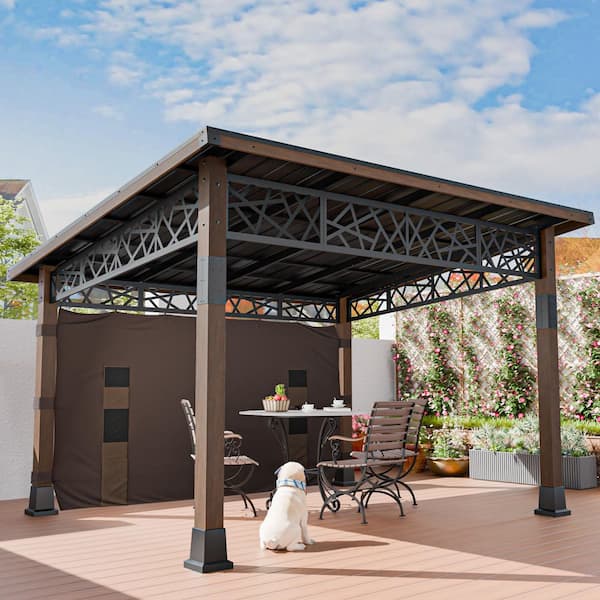 12 ft. x 14 ft. Heavy Duty Wood Outdoor Gazebo Structure Hardtop Carport Pavilion With Steel Slope Roof