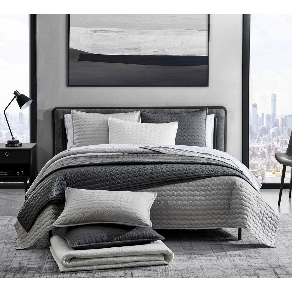 Soft Charcoal Reversible Cotton Queen Quilt Set