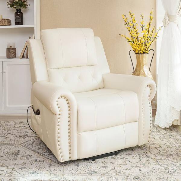 MAYKOOSH Cream Studded Air Leather Power Lift Reclining Chair