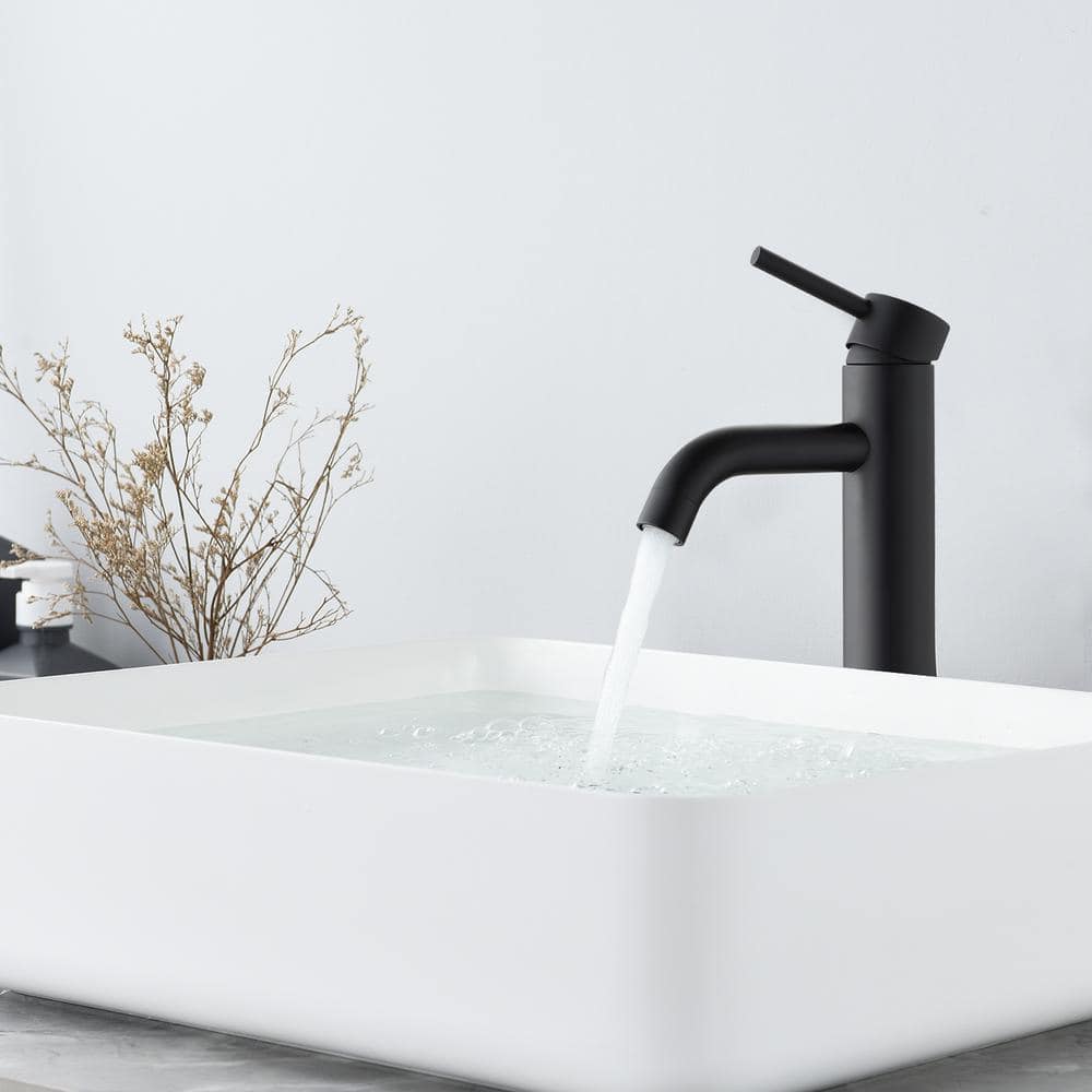Matte Black Stainless Steel Single Handle Vessel Sink Faucet