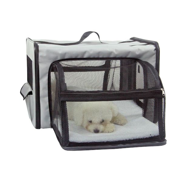 Pet Life Capacious Dual-Expandable Wire Folding Lightweight Collapsible Travel Pet Dog Crate - Grey - Large