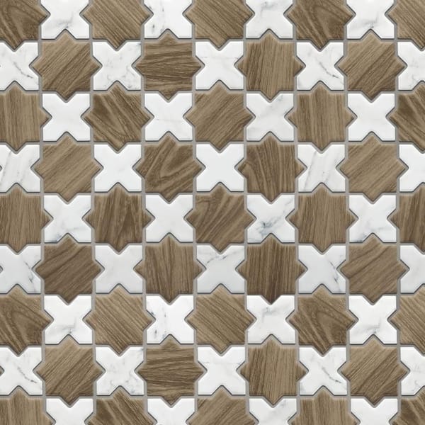 Llama 2 in. Star Noce with Calacatta Cross 12 in. x 12 in. Porcelain Floor and Wall Mosaic Tile (10.0 sq. ft. /Case)